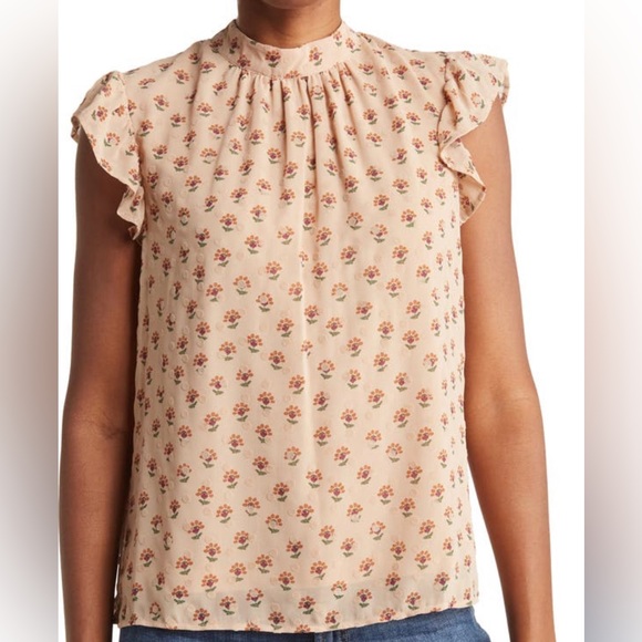 DR2 Tops - Floral Print Flutter Sleeve Blouse